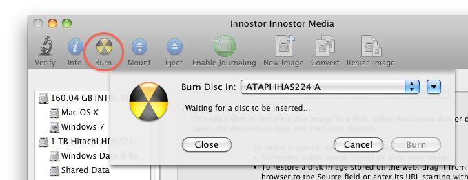 create burn a bootable mac os x lion install dvd on windows for use in a macbook